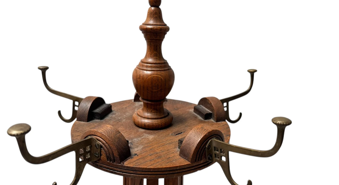 Arts & Crafts Coat Stand or Porte Manteau with Rotating Top, 1900s